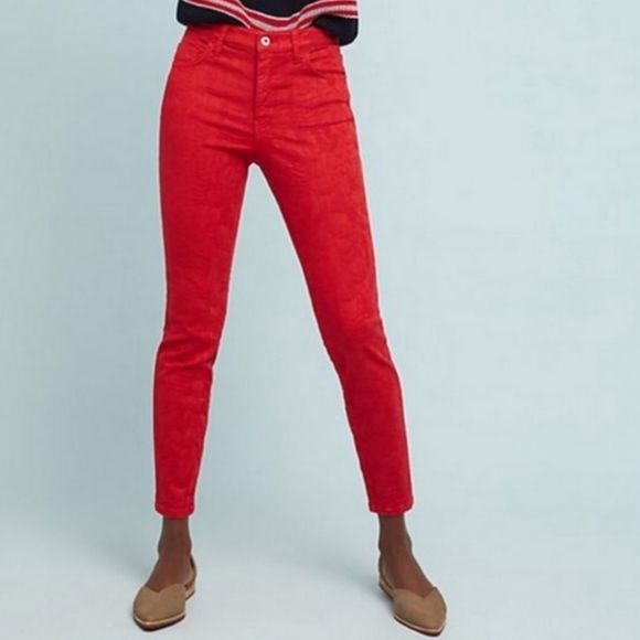 Anthropologie Pilcro High Rise Red Emboss Jeans - Picture 2 of 9